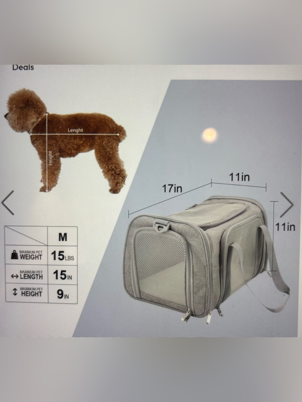 Soft Gray Pet Carrier Bag for cat or small dog - Gray new in pkg